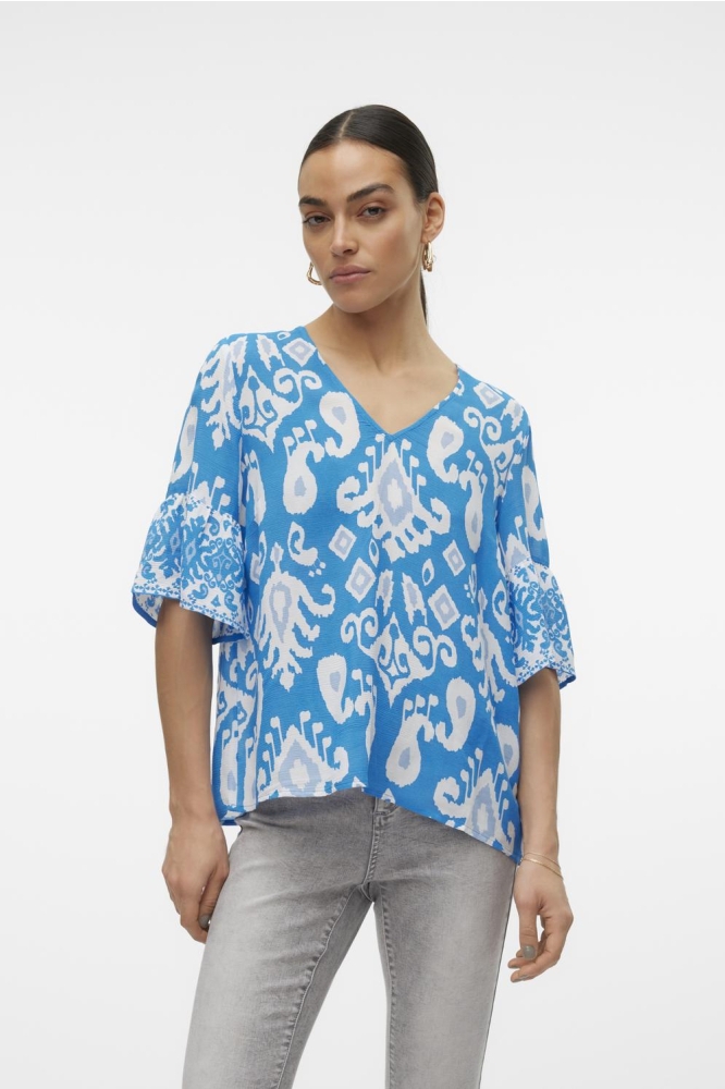 VMJOY 2/4 V-NECK TOP WVN LCS 10312176 Ibiza Blue/Joy